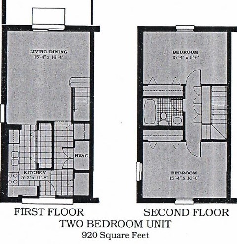Floor plan for 2 beds, 1 bath, 920 sqft